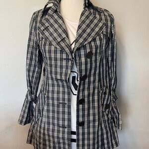 Burberry Black and White Plaid Trench Coat